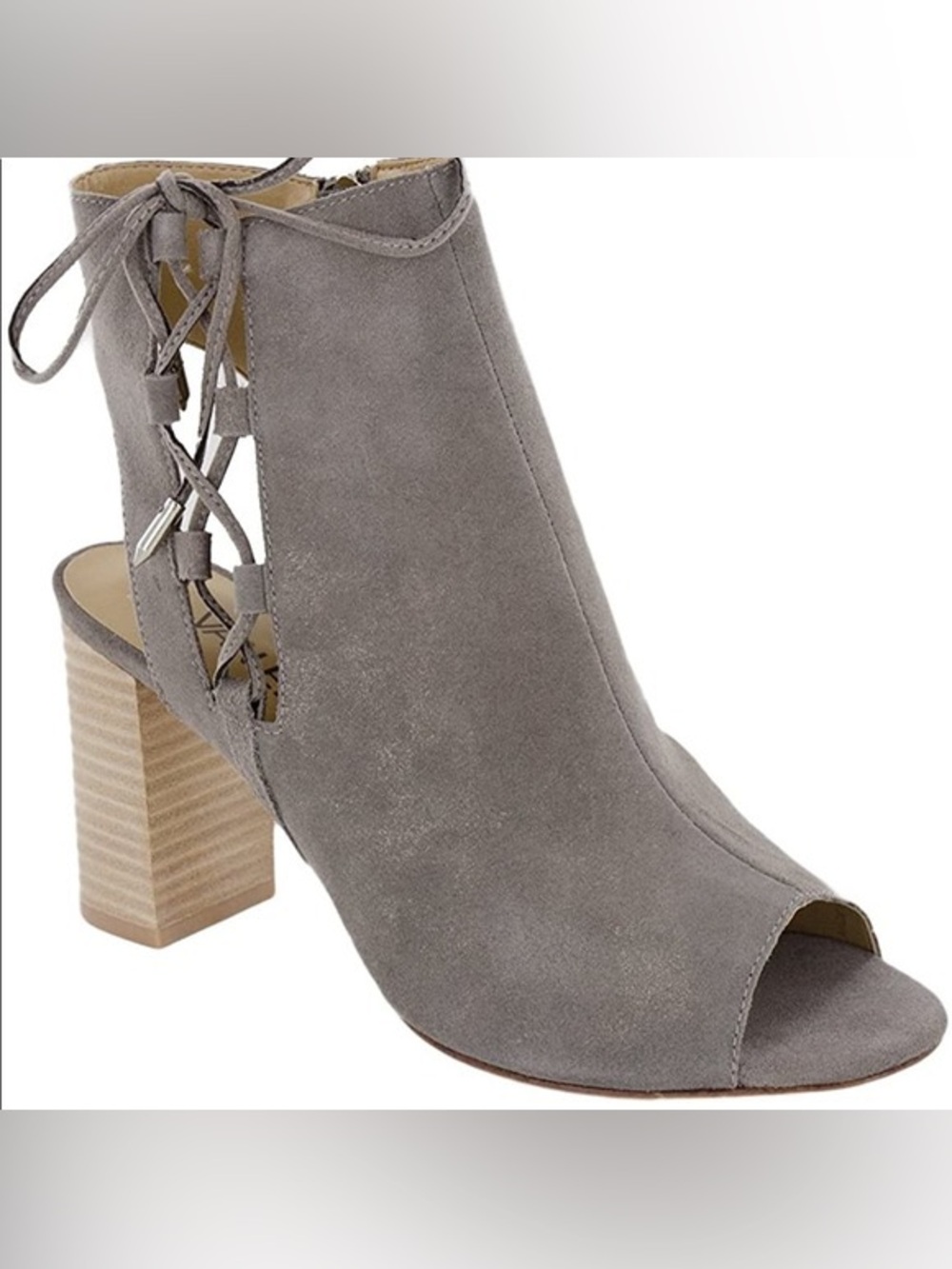 Vaneli Gray Suede Peep-Toe Lace-Up Block Heel Bootie (9)